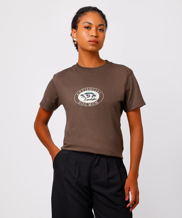camiseta feminina de algodão antisocial dog mom mindset marrom M