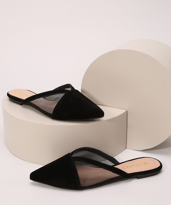 Mule Feminino com Tela Bico Fino Via Uno Preto 38