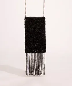 bolsa phone bag bordada com paetês preto Único