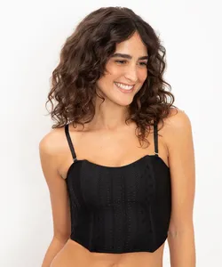sutiã cropped corset rendado preto 46