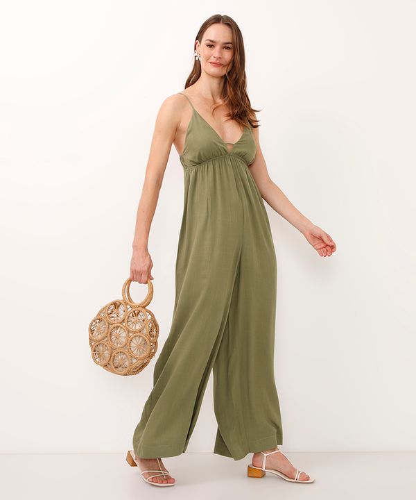 macacão de viscose decote v alça fina verde P