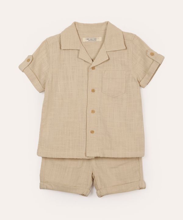 conjunto de algodão infantil curto texturizado bege 5