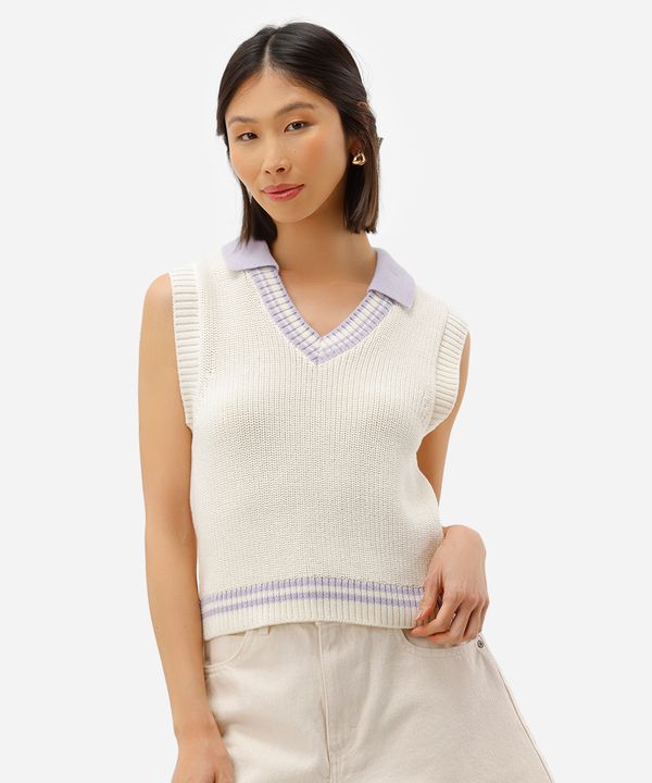 colete feminino de tricot com gola off white GG