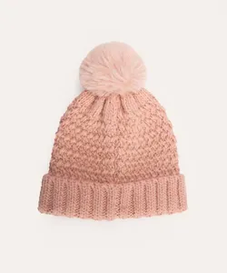 gorro infantil de tricot lurex com pompom rosê UNICO