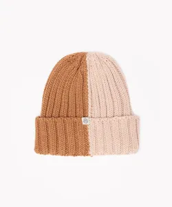 gorro de tricô canelado bicolor bege Único