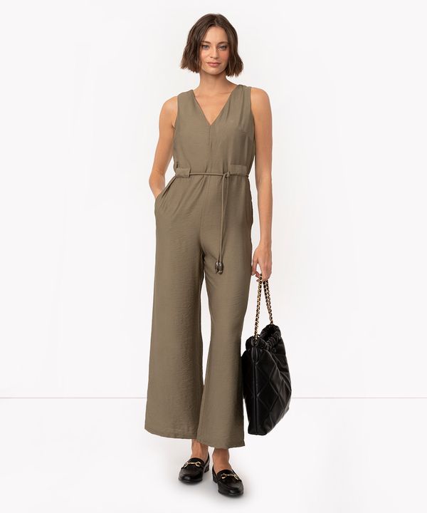 macacão de viscose com cordão decote v verde militar PP