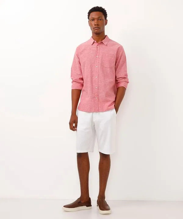 bermuda reta de alfaiataria com linho - off white 38