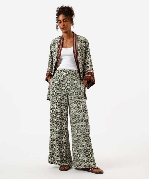 calça wide leg feminina de viscose estampada verde 36