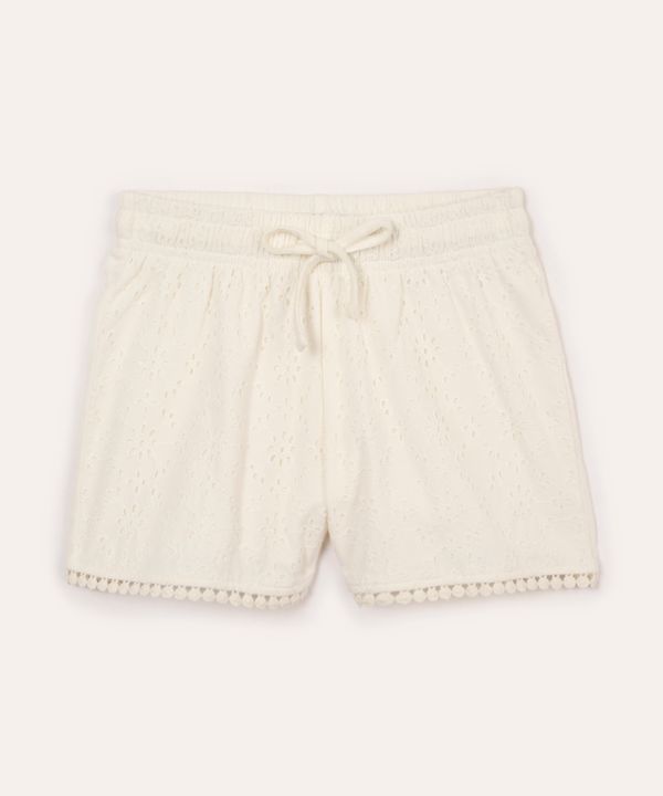 short infantil de algodão com laise off white 6