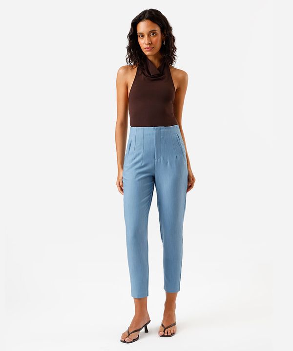 calça feminina de alfaiataria reta afunilada azul 44