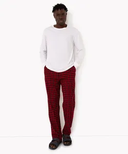 calça de pijama flanelada xadrez com bolsos vermelho M