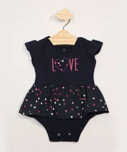 Body Saia Infantil Manga Curta "Love" Azul 12-18