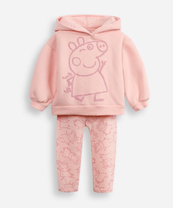 conjunto infantil longo de moletom com capuz peppa pig rosa 3