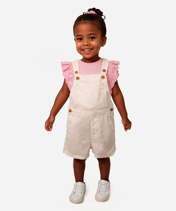jardineira infantil de algodão off white 1