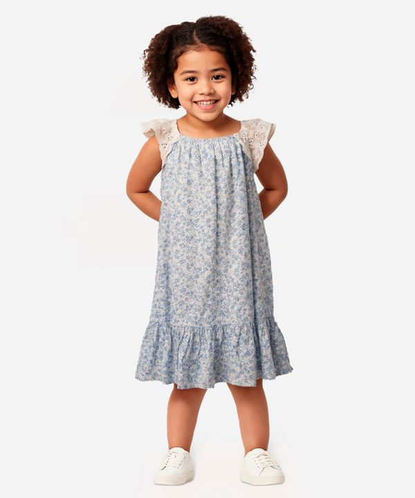 vestido infantil de algodão floral off white 1