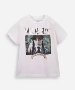 camiseta infantil de algodão wandinha off white 6