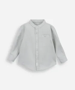 camisa infantil de algodão gola padre texturizada verde 1