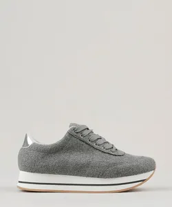 Tênis Feminino Moleca Flatform Esportivo em Feltro com Recorte Metalizado Chumbo 37