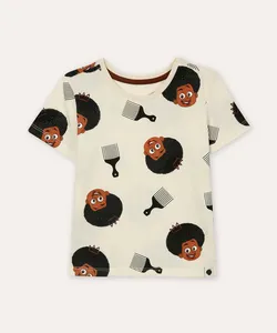 camiseta de algodão infantil a hora do blec bege 5