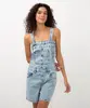 jardineira jeans com bolsos azul 36