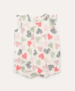 macaquinho infantil de algodão corações off white 3-6