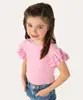 blusa infantil de algodão manga curta em babados rosa 6