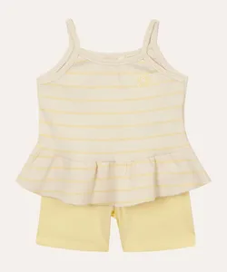 conjunto infantil de algodão listrado floral amarelo 5