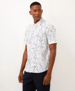 camisa comfort com linho folhagens branca G