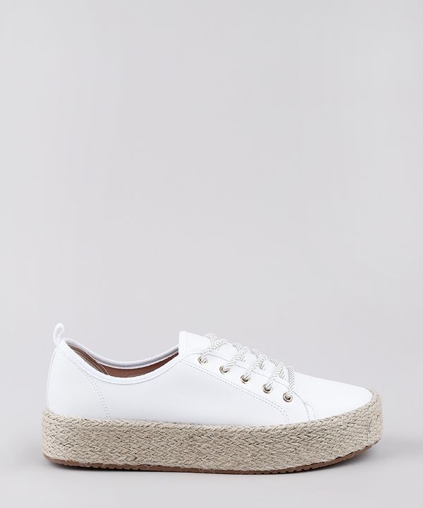 Tênis Feminino Beira Rio Conforto Flatform com Cadarço em Lurex Branco 34