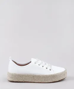 Tênis Feminino Beira Rio Conforto Flatform com Cadarço em Lurex Branco 36