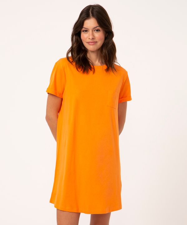 vestido básico de algodão manga curta laranja médio M