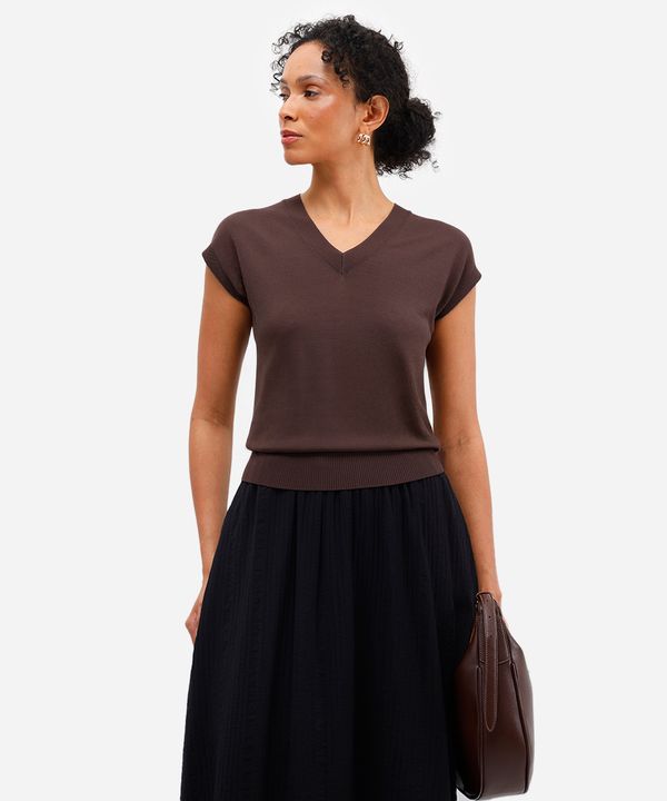 blusa feminina de tricot decote v marrom P