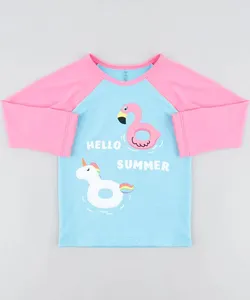 Blusa de Praia Infantil Raglan "Hello Summer" Manga Longa Azul Claro 2