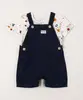 conjunto infantil camiseta manga curta + jardineira azul marinho 3-6
