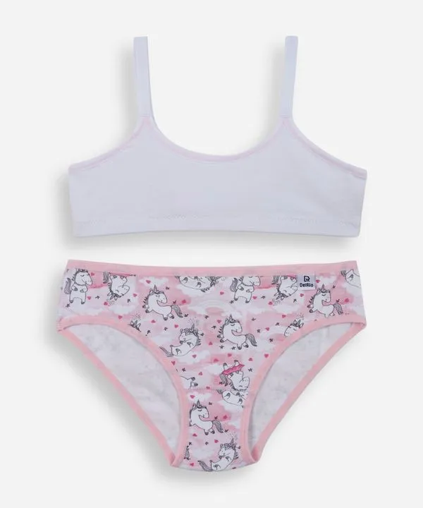 conjunto de calcinha e sutiã infantil em algodão delrio branco P