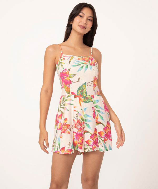 macaquinho de viscose decote reto floral off white M