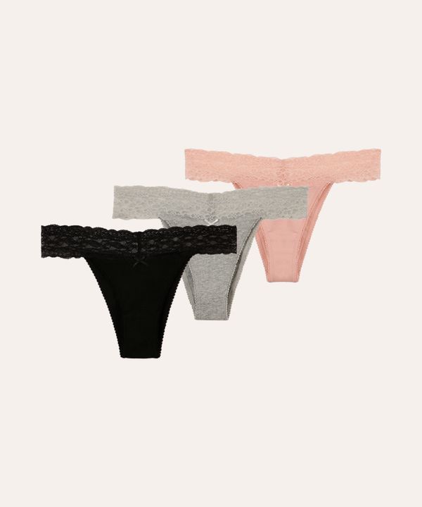 kit de 3 calcinhas biquíni com renda colorida G