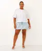 saia curta balonê jeans cintura alta plus size azul 54