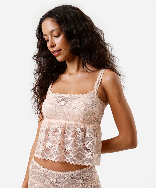 sutiã top feminino de renda floral laranja GG