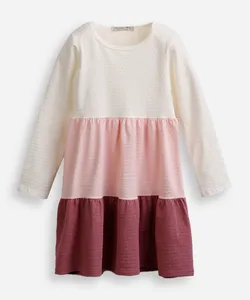 vestido infantil de algodão texturizado com recortes colorido 12
