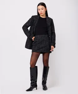 minissaia feminina de tweed xadrez mindset preta 46