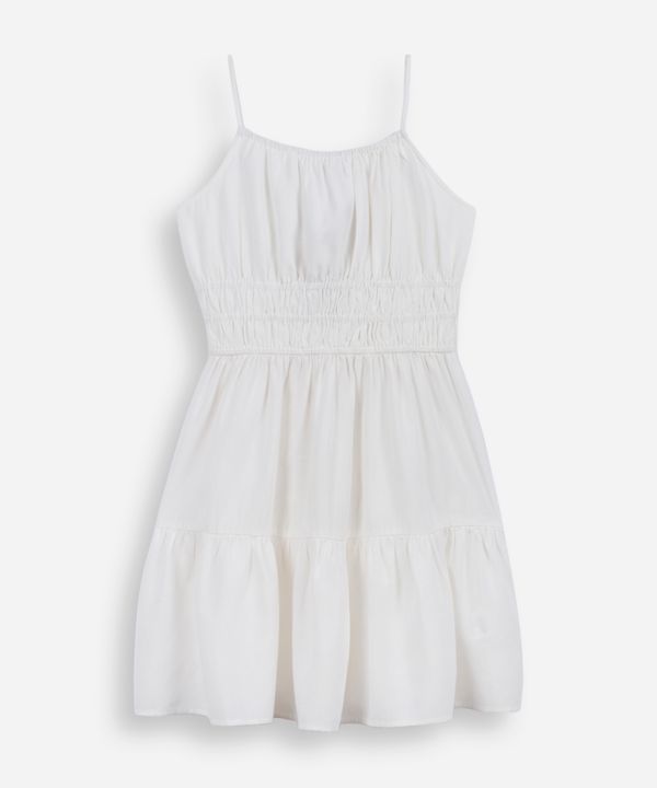 vestido curto juvenil alça fina com linho e recorte off white 14