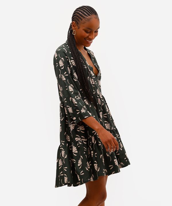 vestido curto feminino de viscose floral verde PP