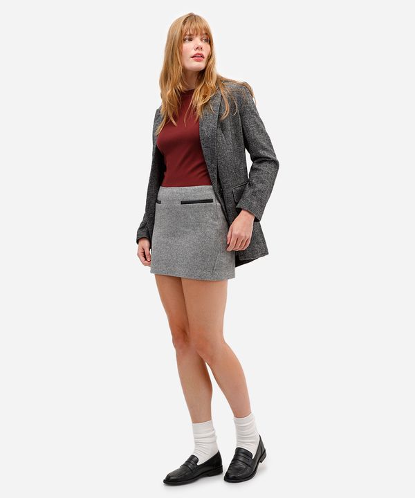 minissaia feminina texturizada chevron cinza 38
