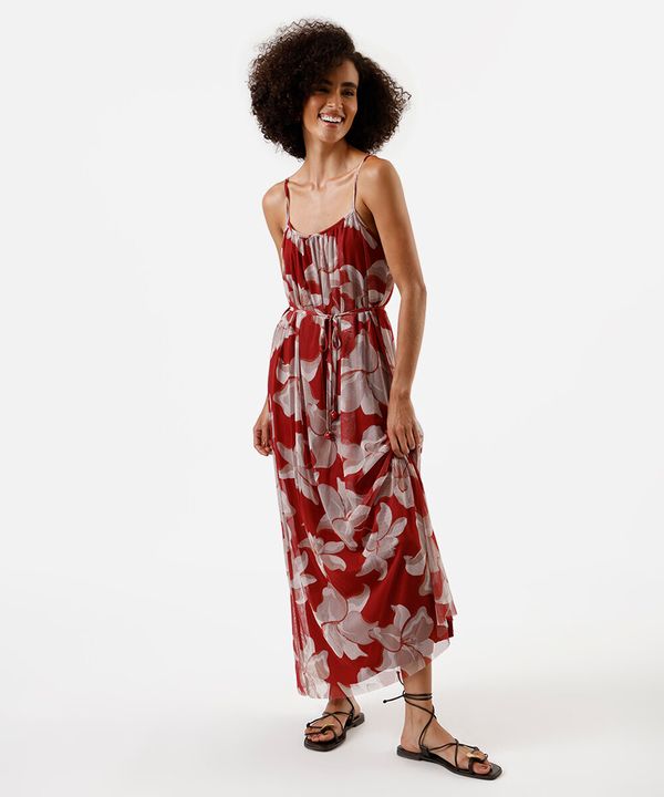 vestido midi alça fina feminino de tule floral colorido M
