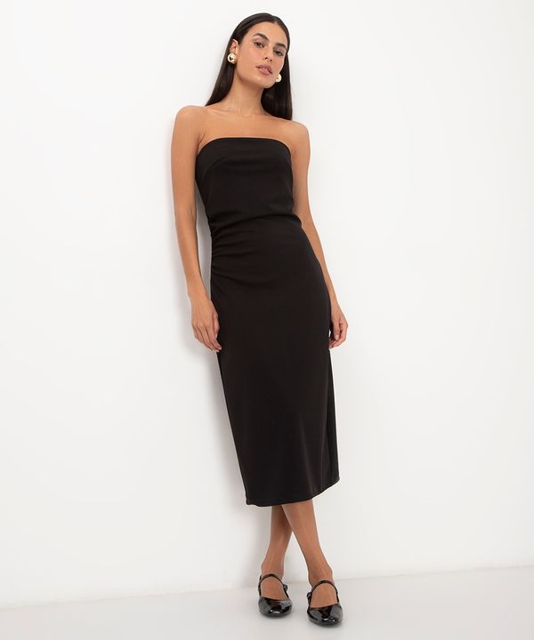 vestido midi decote reto sem alça preto M