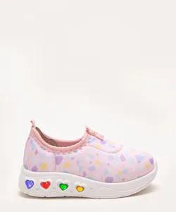 tênis infantil knit corações com luz molekinha rosa 23