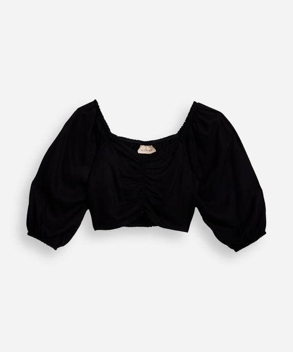 cropped de viscose juvenil manga bufante com franzido preto 12