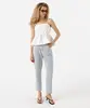 calça mom feminina de sarja listrada azul 34
