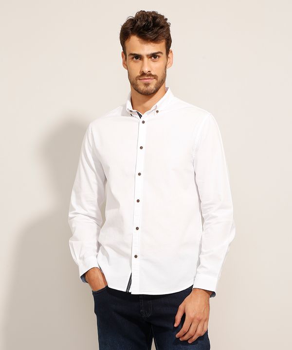Camisa Tradicional de Algodão Manga Longa Branca M